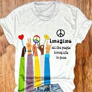 Imagine All The People Living Life In Peace White T Shirt Multiple Sizes